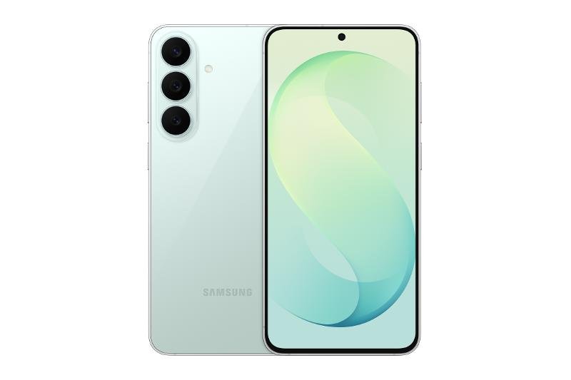 Samsung Galaxy S26 FE en color Pistachio, vistas frontal y trasera