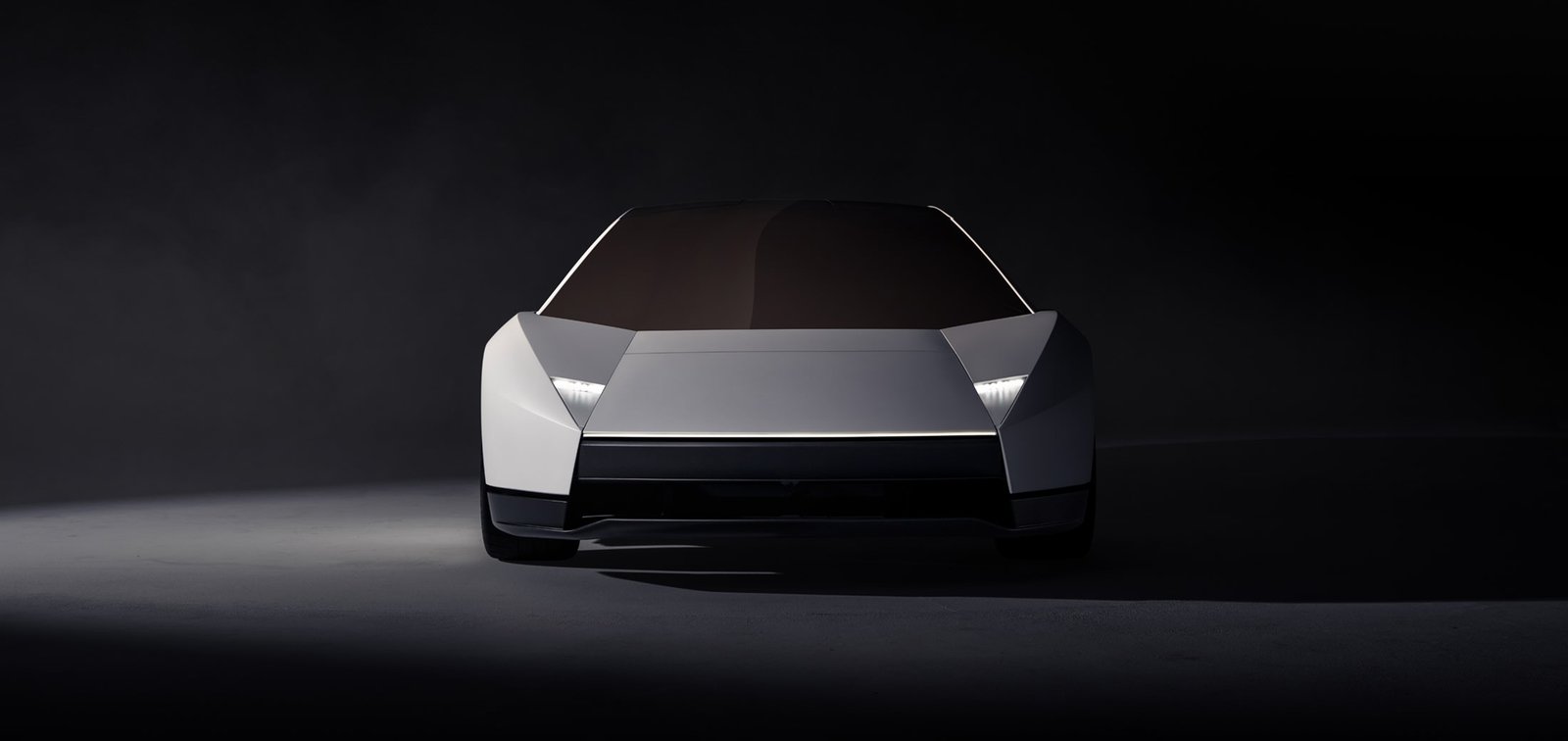 Vista frontal del nuevo Tesla Roadster, con carrocería blanca y diseño angular