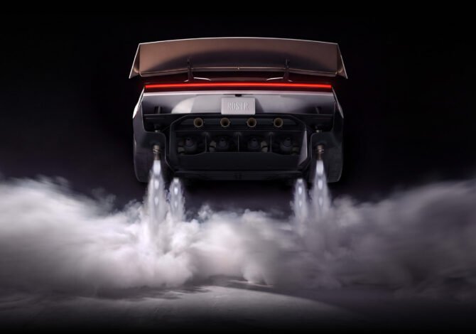 Imagen promocional oficial de Tesla: Roadster suspendido en el aire con los propulsores activos